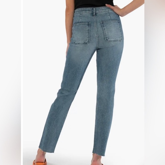 Kut from the Kloth Jeans Chrissie Cigarette Leg Raw Hem Blue Stretch Denim 28x30 - Picture 11 of 11